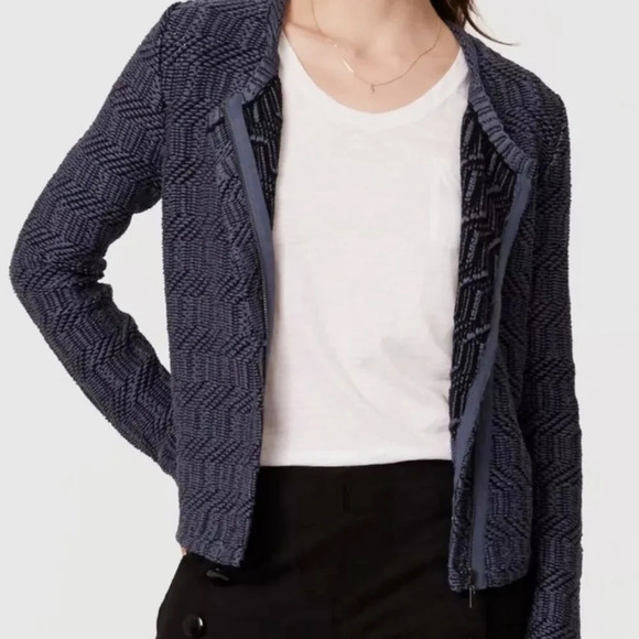Ann Taylor LOFT Maze Chunky Knit Moto Jacket in Blue Sea Business Casual - Picture 1 of 7